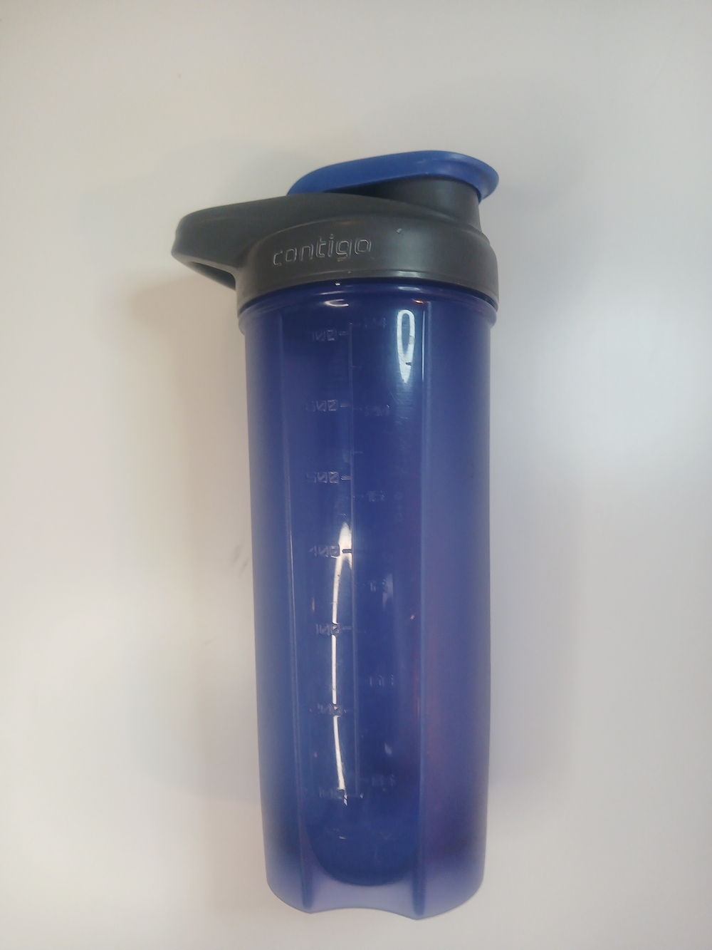 Contigo Blue Gray Shaker Bottle With Snap Lid.